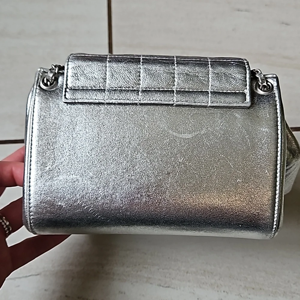 CHANEL Metallic Silver Mini Bag Chain Strap Turnlock w/Card - Picture 3 of 14